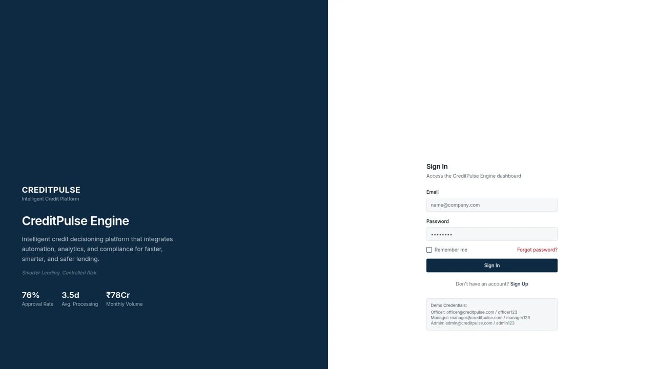 Screenshot of the live CreditPulse Smart Loan Engine app