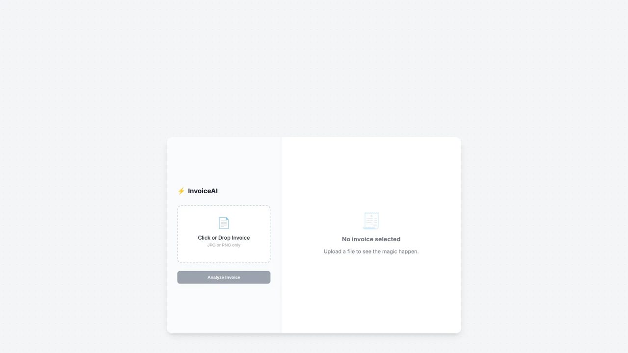 Screenshot of the live AI Invoice Reader tool